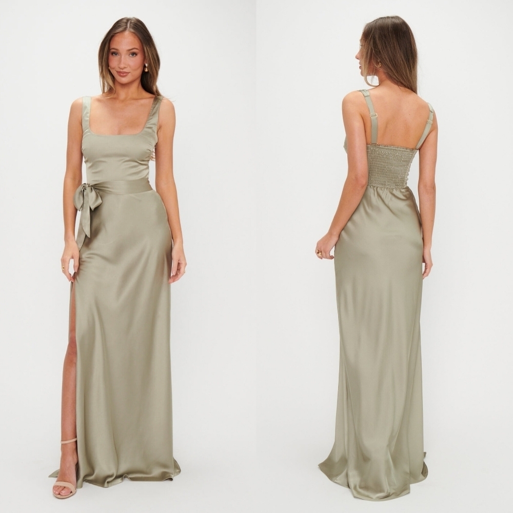 Show Me Your MuMu Lana Maxi Moss Green Luxe Satin Dress S Wedding Party  Formal